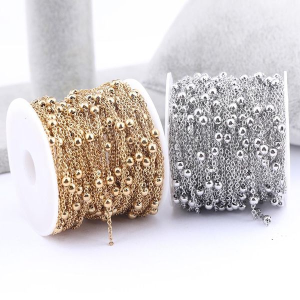 Alfileres Broches 10 metros rollo 3 mm Bola con cuentas Cadenas de joyería de oro de acero inoxidable para collar Pulseras Fabricación Diy Pendientes Suministros 230621