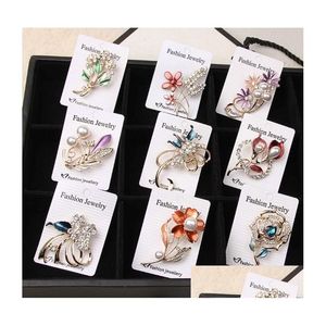 Pins Broschen 12 Teile/los Großhandel Kristall Strass Blume Hinweis Pin Brosche Mode Kostüm Schmuck Geschenk Drop Lieferung Dh0Fz