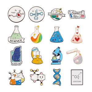 Pins Broches 16Pcs Chemie Wetenschap Lichtmetalen Emaille Broches Set Microscoop Gene Strand Laboratorium Kolf Reageerbuis Pin Sieraden Cadeau voor Vrienden 230615