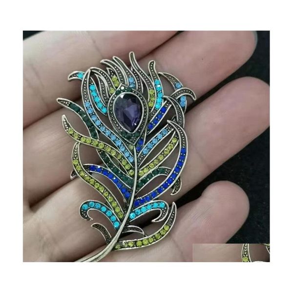 Broches Broches 1 Pcs Boho Plumes De Paon Broche Épingles En Émail Bleu Profond Accessoires De Mariage Pour Décorations En Tissu 166C3 Drop Delivery Dhxal