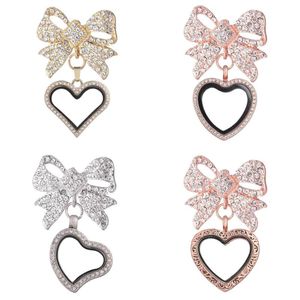 Pins broches 1 stcs hart rhombus bowknot broche voor vrouwen strass kristal glazen legering kleermakingen levende geheugen drijvende charm pinspins