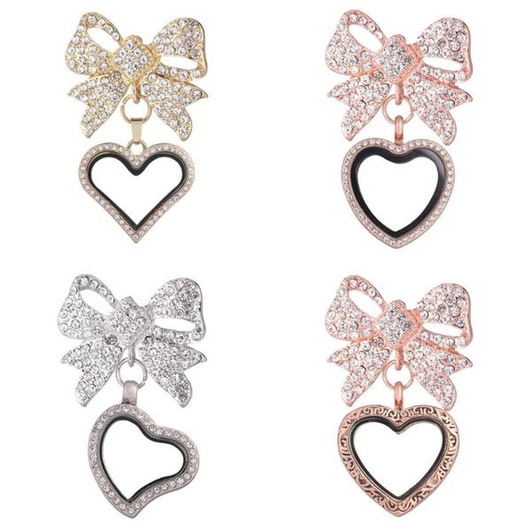 Broches Broches 1 pcs Coeur Losange Bowknot Broche Pour Femmes Strass Cristal Verre Alliage Médaillons Mémoire Vivante Flottant Charme PinsPins