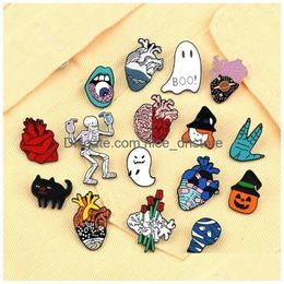 Pins Broches 2-7Pcs / Set Personnalité Émail Pins Halloween Skl Ghost Art Coeur Mental Broche Jeans Revers Badges Pin Bijoux Drop Del Dh0Od