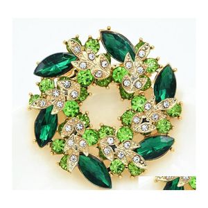 Pinnen broches 2 inch goud vergulde groene en limoen strass crystal krans bloemenbroche c3 drop levering sieraden dh9td