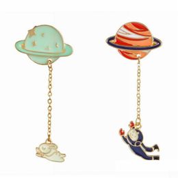 Broches Broches 2 Style Galaxy Planète Astronaute Lapin Chaîne Broche Broches Chemise Col Pin Amoureux Cadeau Uni Bijoux Drop Delivery Dheat