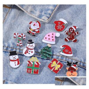 Broches Broches 2022 Broche de Noël de dessin animé d'hiver 12pcs / Set Chapeau d'arbre Gant Alliage Émail Sier Plaqué pour enfants Petit cadeau de bijoux B Dh4Nn