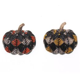Broches Broches 20pcs / lot 50mm Ton Or Halloween Thanksgiving Day Citrouille Orange Strass Cristal Noir Émail Broche Broche232F
