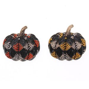 Broches Broches 20pcs / lot 50mm Ton Or Halloween Thanksgiving Day Citrouille Orange Strass Cristal Noir Émail Broche Broche292c