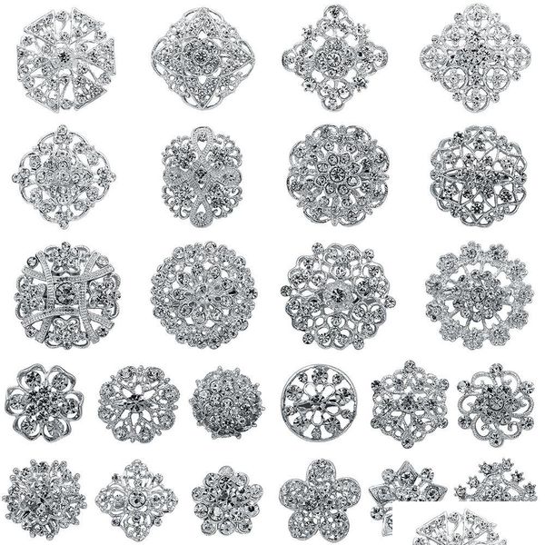 Pins Broches 24 pièces/ensemble broche fleur pour femmes bijoux strass broches broches Lot Bouquet accessoires femmes sac vêtements chapeaux Sca Dhty5