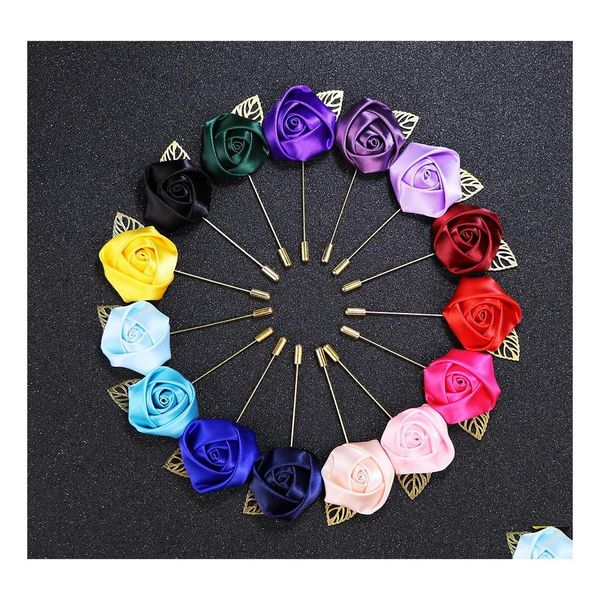 Pins Broches 33 couleurs tissu de luxe Rose fleur épinglette hommes uniforme manteau vêtements Badge broches pour femmes fête de mariage mode Ot0Qx
