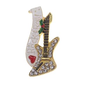 Pins, Broches 50mm Gold Tone Rhinestone Emaille Musical Guitar Pins Rock Roll Broche Pin