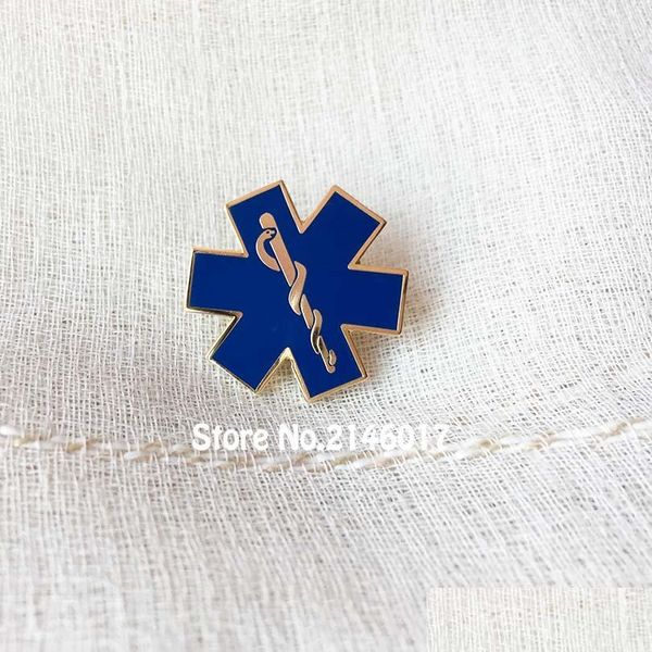 Broches Broches 50Pcs Bleu Émail Serpent Symbole Insigne En Métal Étoile De La Vie Paramediciron Médecin Pins Personnalisé Nursing Ambance Épinglette Br Dhmhi