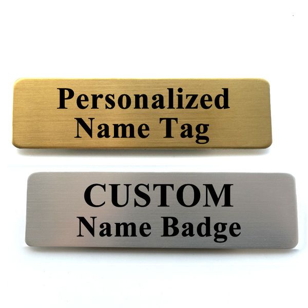 Broches Broches 5 pièces épingle personnalisable personnalisé gravé votre texte plaque d'identification d'entreprise étiquette en métal en acier badges nominatifs personnalisés 230704