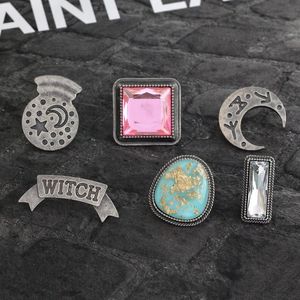 Pins, broches 6 stks / set Moon Star Instrument Heks Divination Revers Pins Badge Sieraden Versierd voor Shirt Bag Jas Cap Gift