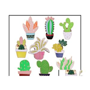 Broches Broches 9 Styles Plantes en Pot Émail Pins Personnalisé Cactus Aloe Broches Épinglette Chemise Sac Catoon Badge Bijoux Naturels Cadeau K Dhzgv