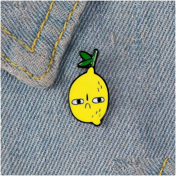 Broches Broches Agressées Citron Émail Pins Pour Femmes Plante Fruit Jaune Badge Drôle Expression Épinglette Vêtements Sac À Dos Bijoux Gi Dhid7