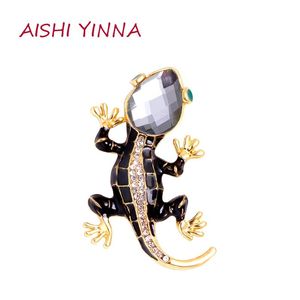 Alfileres, broches AISHI YINNA estilo lagarto Gecko broche Retro sexo Pin aleación Rhinestone hombres ramillete fiesta joyería de gama alta regalo para amigos