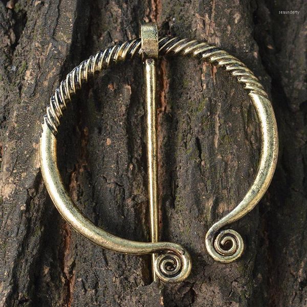 Alfileres Broches Antiguo Bronce plateado Broche vikingo Rizado Espiral Capa Bufanda Abrigo Pin Medieval Nórdico Pirata Joyería Retro Neutral Regalos Seau