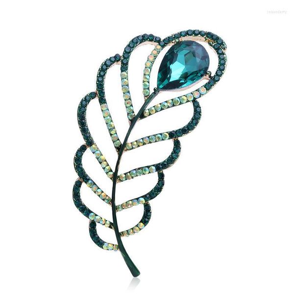 Pins Broches Llegada delicada piñera de plumas de pavo de pavo real de vidrio de cristal y para femenino accesorios de joyería SEAU22