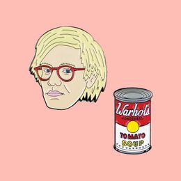 Pins, Broches Kunstenaar Serie Andy Warhol Tomatensoep Emaille Broche Pins Badge Revers Legering Metalen Mode-sieraden Accessoires Geschenken