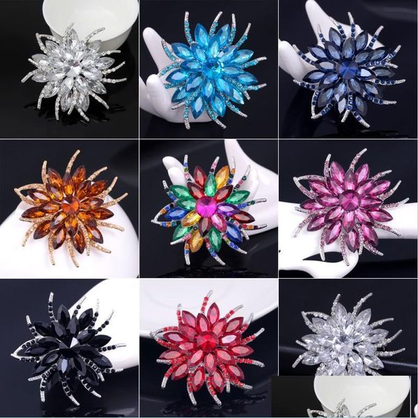 Pines Broches Surtidos Colores Grandes Cristal Diamante Broches Joyería Estilo Vintage Rhinestone Flor Broche Para Boda Broche Bou Dhmcv