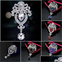 Broches Broches Couleurs Assorties Rétro Antique Grand Cristal Strass Goutte D'eau Broche Broches Pour Les Mariages Bouquet Bejeweled Accesseur Dhzed