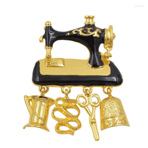 Broches de alfileres máquina de coser de esmalte negro para mujeres moda Color dorado lindo broche Pin buen regalo Broch Seau22