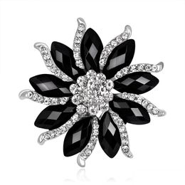 Broches broches fleur noire broche cristal Bouquet femmes robe costumes bijoux de mode Will et Sandy cadeau livraison directe Dhoag
