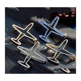 Pins Broches Bling Strass Vliegtuig Broche Dames Kristal Vliegtuigen Pak Revers Pin Mode-sieraden Accessoires Voor Cadeau Feest 94 Dhhta
