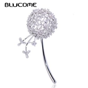 Prendedores Broches Blucome Hermosa forma de diente de león Broches Cobre Cubic Zircon Joyería Prendedores Para Mujeres Niñas Ropa Bufanda Sombrero Accesorios 230616