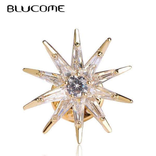 Alfileres Broches Blucome Cubic Zircon Estrella Broches Oro-Color Cobre Broche Insignia Collar Clip Up Capítulo Cobre Para Mujeres Medalla Prendedores Joyería HKD230807