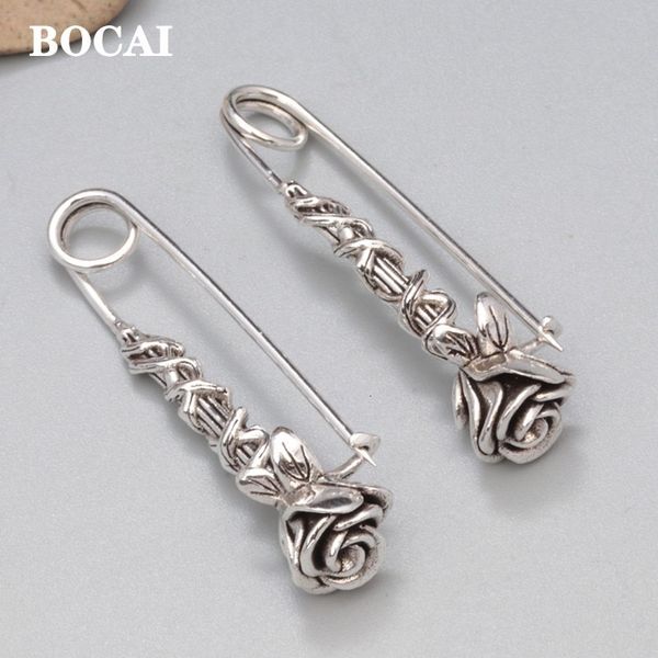 Broches Broches BOCAI Réel S925 Argent Original Rose Pin Vintage Chic Mode Simple Femmes Broche Accessoires Cadeau De Noël 230630