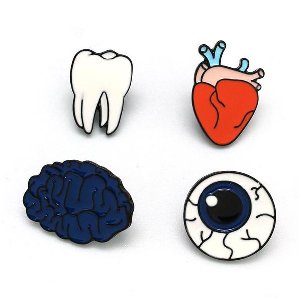 Pines Broches Órganos del cuerpo Divertido Esmalte Pines Conjunto Dibujos animados para mujeres Joyería de moda Corazón Cerebro Ojo Bola Diente Lindo Botón Collar Dro Dhkzi