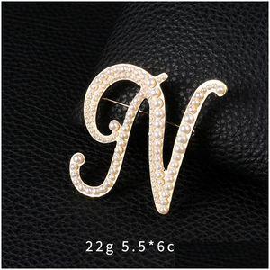 Broches d'épingles marque 26 lettres initiales a à z en cristal en cristaux broche bricolage dans des accessoires de vêtements de manteau d'or plaqué GORD Del Dhngw