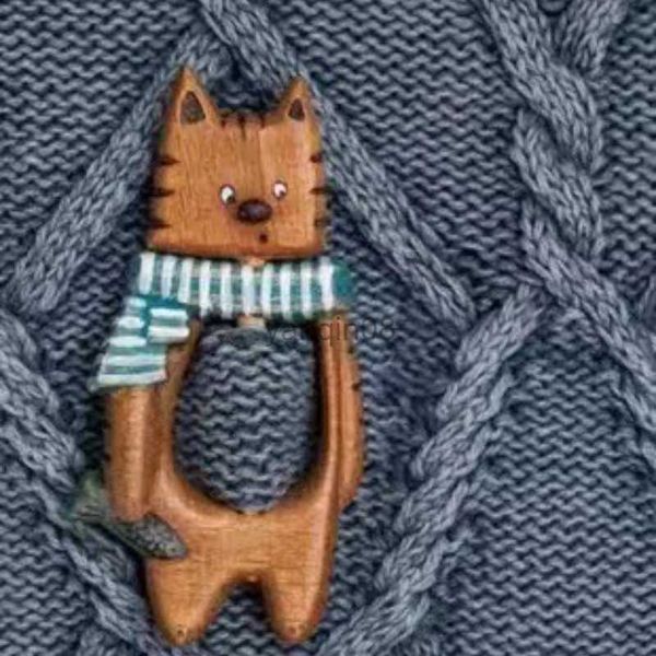 Alfileres Broches Broche con patrón de animales de madera Diy Craft Badge Pin de dibujos animados Divertido lindo chal Pin Bufanda Hebilla Broche Prendedores Regalo de joyería HKD230807