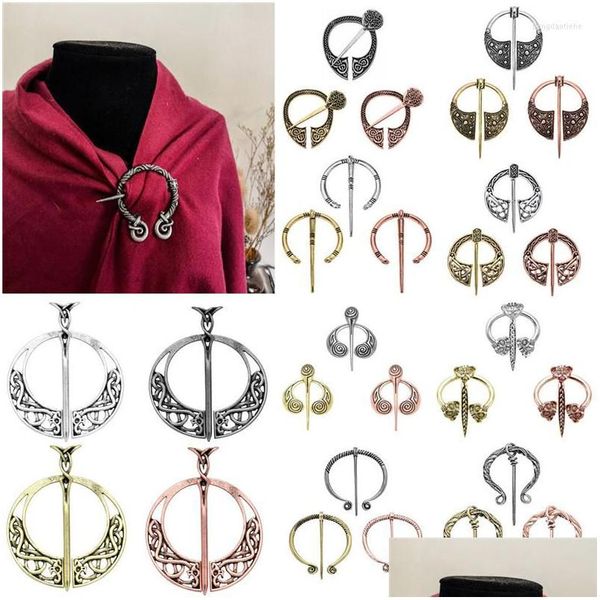 Broches Broches Broches Rétro Médiévale Penannar Twists Cape Fermoir Shoder Châle Pin Pull Écharpe Cardigan Bijoux Écossais D Dhfsm