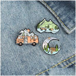 Broches Broches Bus Lune Cam Émail Broche Dom Tente Maison Broche Vêtements Collier Sac À Dos Décoration Bijoux Badge Cadeaux Pour Amis Drop Dhfje