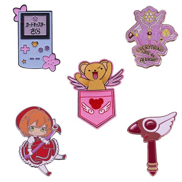 Broches Broches Cardcaptor Sakura Thème Émail Pin Badge Patch Kero Chan Baguette Magique Scellant Personnel Gameboy Broche Japon Anime Fans C329g