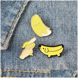 Pins Broches Cartoon Banaan Gun Hond Geel Emaille Reversspeldjes Kleding Tas Punk Sieraden Cadeau Voor Vriend Drop Levering Dhrfg