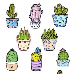 Épingles, broches dessin animé cactus broche mignon mini plante pot émail femmes vestes denim épingles revers chapeau gamin bijoux de Noël gouttes de cadeau de dhd2k