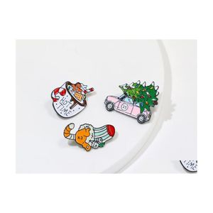 Pinnen broches cartoon kerstcadeau boom autocop sok koffie emaille broche legering badge denim kleren rugzak pin schattige lieve vrouw dh15g