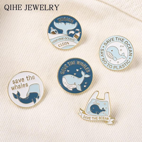 Broches, broches dessin animé baleine mignonne pour les femmes protègent les océans émail broches badge sacs à dos vêtements épinglette bijoux cadeau en gros