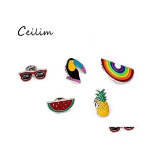 Pinnen broches cartoon diy kraag broche set regenboog watermeloen ananas ananas crow eyenweyes email revers pins badge voor vrouwen mode j dhfvi