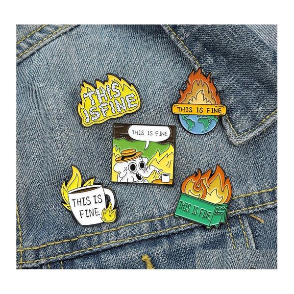 Pines Broches Dibujos animados Llama Carta Aleación Collar Pines Elefante Taza de fuego Planeta Vaquero Insignia Falda Mochila Sombreros Ropa Broche Joya Otiuc