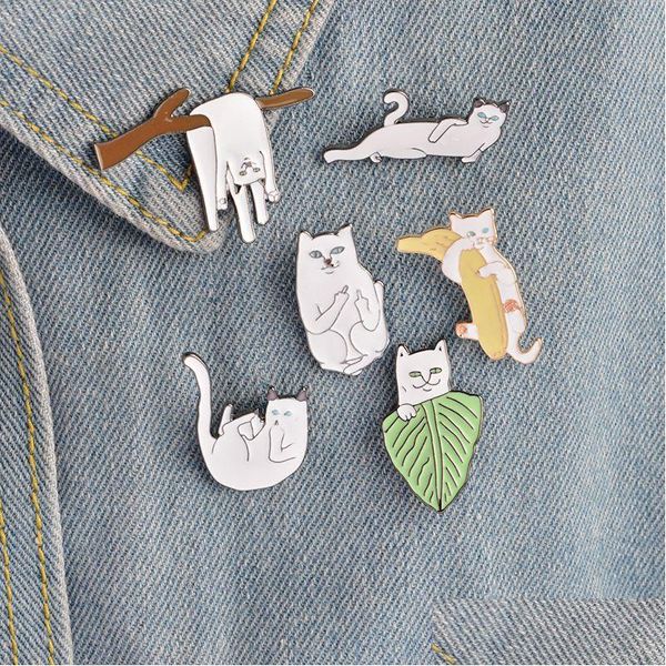 Alfileres Broches Dibujos animados Gatos divertidos con plátano en rama Diseño Broche Prendedores Insignia Botón de selección Cor Hombres Mujeres Niño Joyería Gota Entregar Dhlno