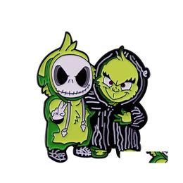 Alfileres Broches Dibujos animados Verde Amigos Pin Holloween Broche Horror Insignias Entrega de la gota Joyería Dh0Vy