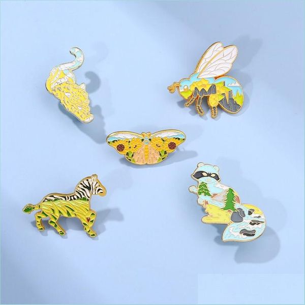 Pines Broches Dibujos animados Esmalte duro Broche Pin Lindo Color Mariposa Mosca Cebra Animal Insignia Exquisito Suéter Accesorios Tikt Dhgarden Dhm4U