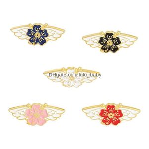 Pinnen broches cartoon Japanse kersenbloesems broche set 5 stcs legering goud vergulde email verf bloem badges voor meisjes pin shirt jood