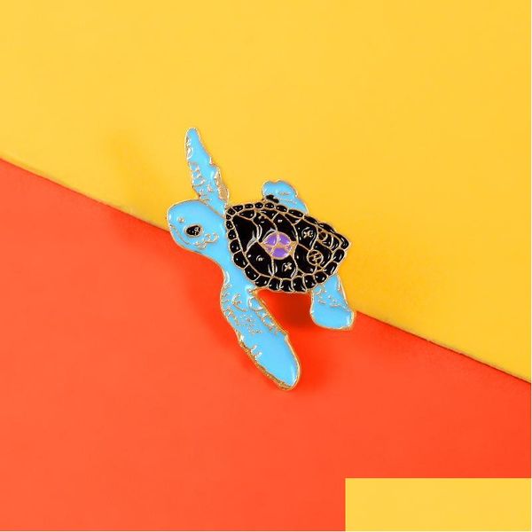 Pins Broches Cartoon Little Turtle Aley Brooch Pins Pins Pins Childrens Joyería Goldia Linda Insignia de pintura de tortuga azul.