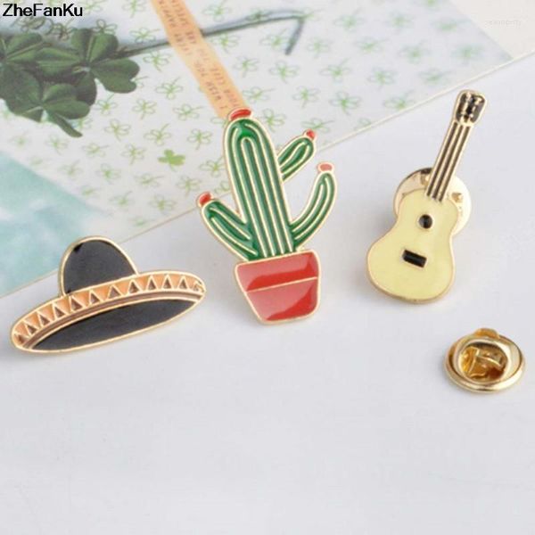 Broches broches dessin animé mexique Cactus guitare chapeau broche en métal bouton jean sac décoration cadeau en gros Seau22